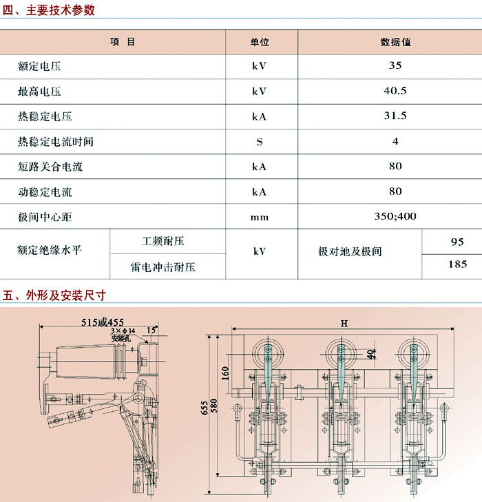 JN2-40.5型戶內高壓接地開關,JN2系列接地開關,接地刀閘主要技術參數